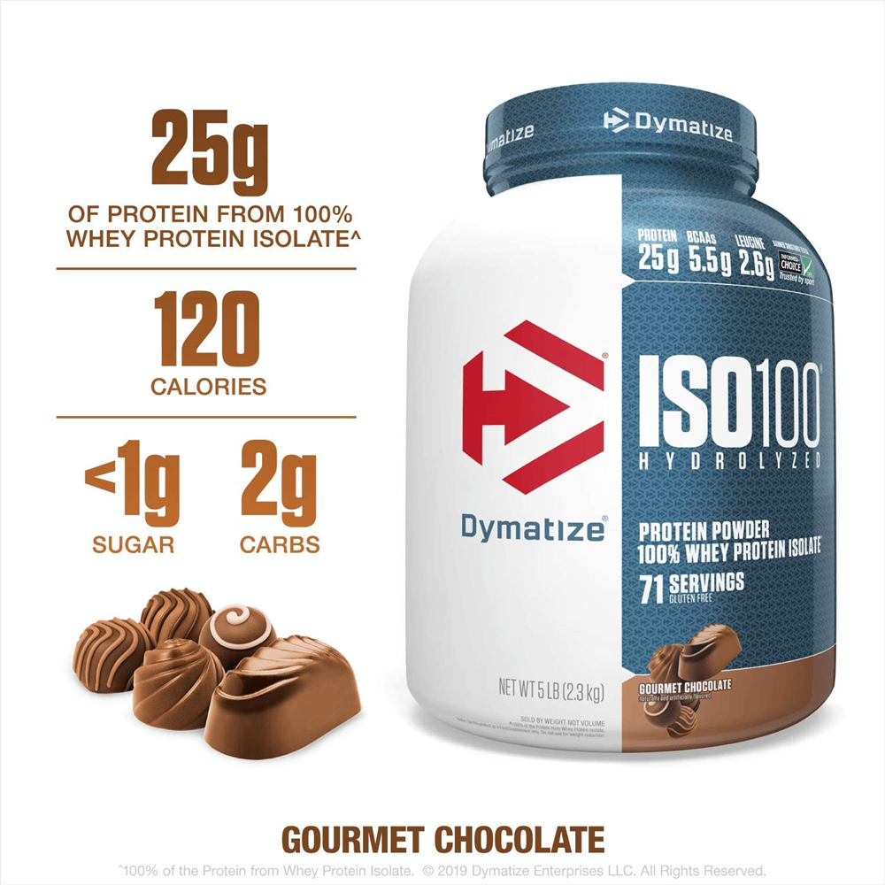 Dymatize ISO100 Hydrolyzed Protein Powder, 100% Whey Isolate Protein, 25g of Protein, 5.5g BCAAs, Gluten Free, Fast Absorbing, Easy Digesting, 5 Pound