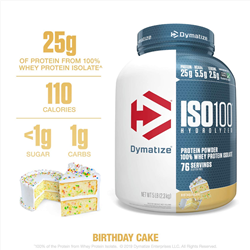 Dymatize Dymatize ISO100 Hydrolyzed Protein Powder, 100% Whey Isolate Protein, 25g of Protein, 5.5g BCAAs, Gluten Free, Fast Absorbing, Easy Digesting, 5 Pound