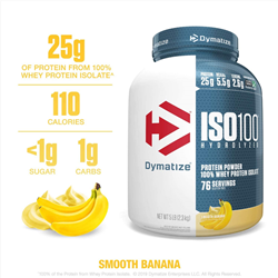 Dymatize ISO100 Hydrolyzed Protein Powder, 100% Whey Isolate Protein, 25g of Protein, 5.5g BCAAs, Gluten Free, Fast Absorbing, Easy Digesting, 5 Pound Smooth Banana
