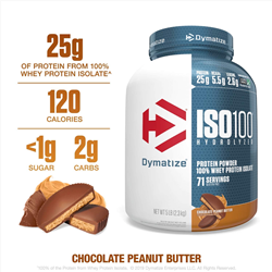 Dymatize ISO100 Hydrolyzed Protein Powder, 100% Whey Isolate Protein, 25g of Protein, 5.5g BCAAs, Gluten Free, Fast Absorbing, Easy Digesting, 5 Pound Chocolate Peanut Butter