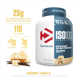 Dymatize ISO100 Hydrolyzed Protein Powder, 100% Whey Isolate Protein, 25g of Protein, 5.5g BCAAs, Gluten Free, Fast Absorbing, Easy Digesting, 5 Pound Gourmet Vanilla