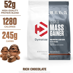 Dymatize Super Mass Gainer Protein Powder, 1280 Calories & 52g Protein, Gain Strength & Size Quickly, 10.7g BCAAs, Mixes Easily, Tastes Delicious, 12 lbs Rich Chocolate