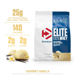Dymatize Elite 100% Whey Protein Powder, 25g Protein, 5.5g BCAAs & 2.7g L-Leucine, Quick Absorbing & Fast Digesting for Optimal Muscle Recovery, 10 Pound Gourmet Vanilla